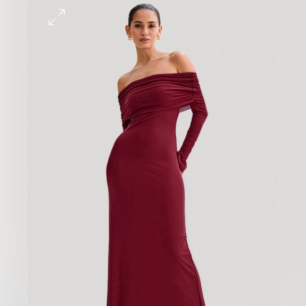 MESHKI Off The Shoulder Mesh Maxi Dress